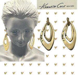 Kenneth Cole Brass Double Geometric Shaped Pave Accent Dangle Post Earrings